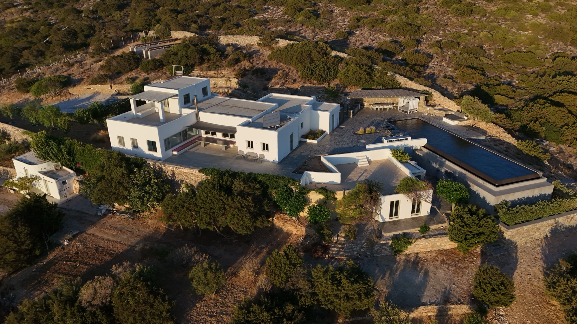 Aerial view of Villa Orian on the hillside above Kostos